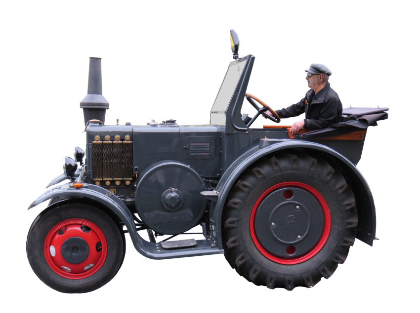 Vintage Gray Farm Tractor With Driver Side View Isolated Transparent Background PNG Image