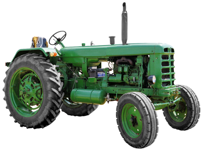 Vintage Green Farm Tractor With Narrow Front Wheels Isolated Transparent Background PNG Image