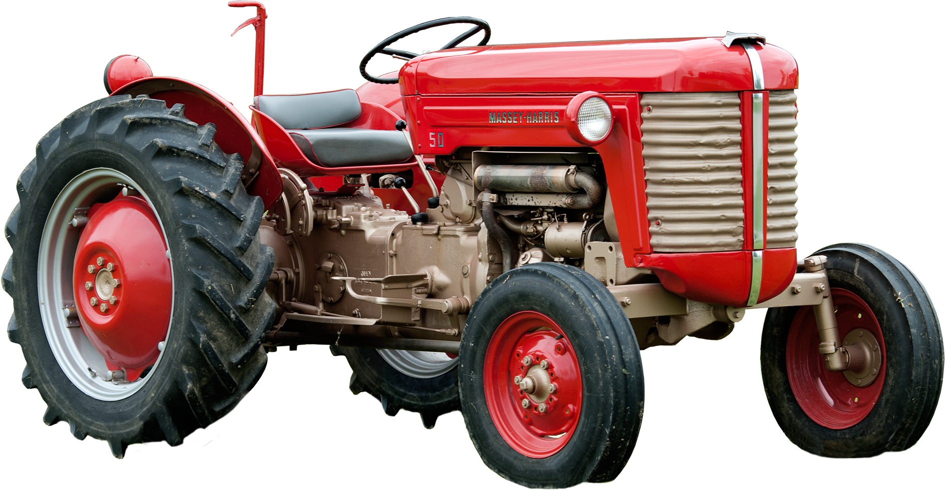 Vintage Red Farm Tractor With Weathered Metal Body Isolated Transparent Background PNG Image