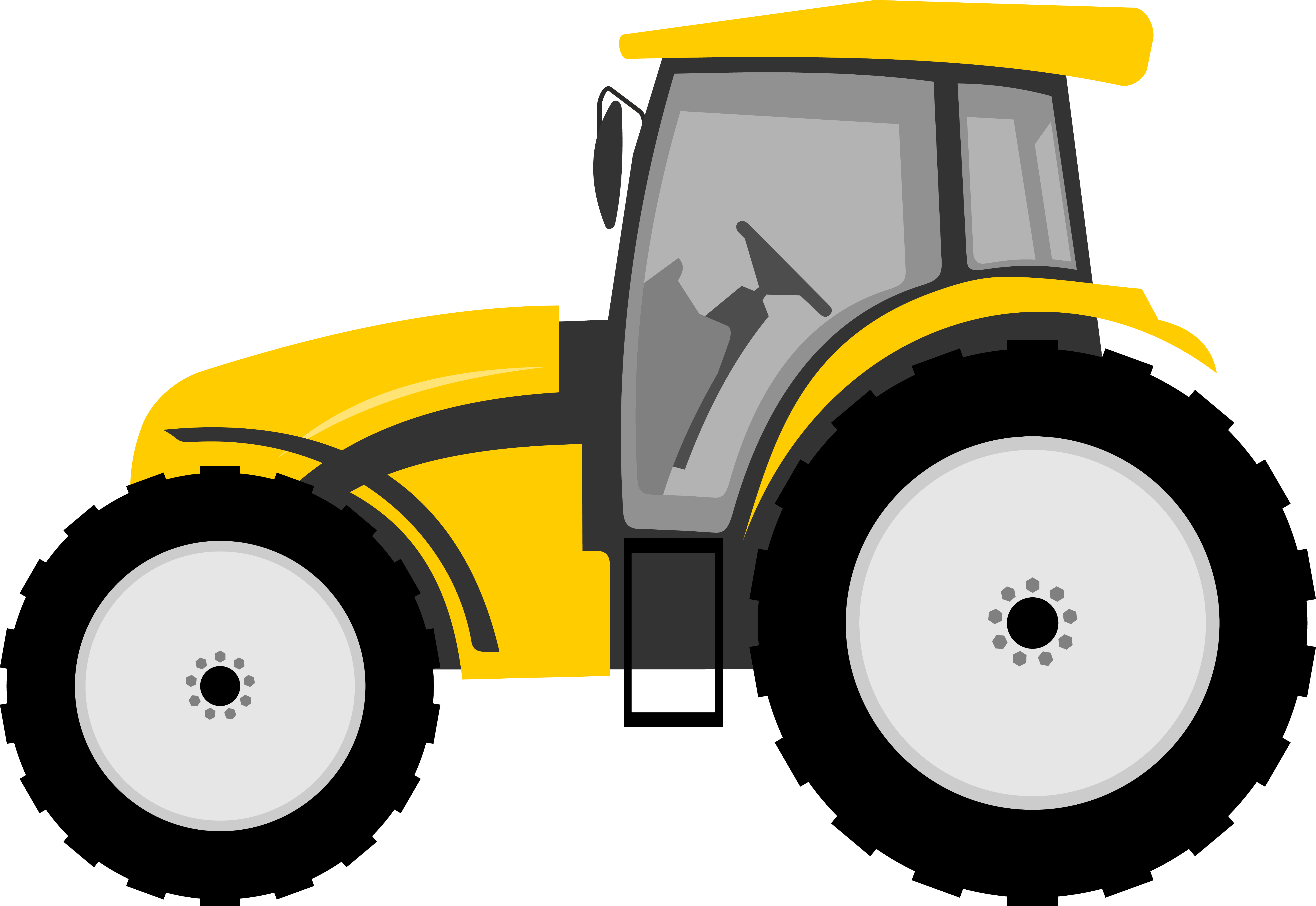 Yellow Tractor With White Wheels Side View Cartoon Illustration Transparent PNG Image