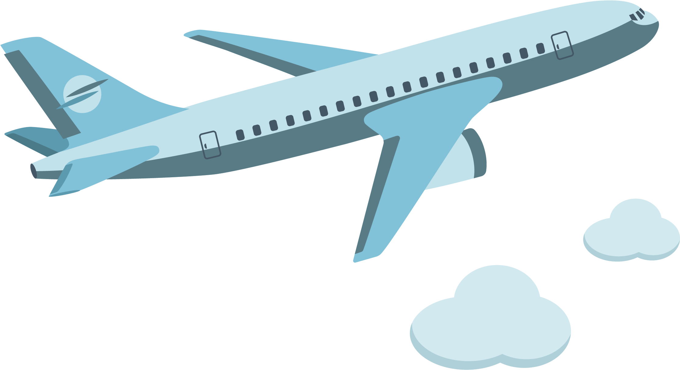 Blue Airplane Flying Above Clouds Cartoon Illustration Transparent PNG Image