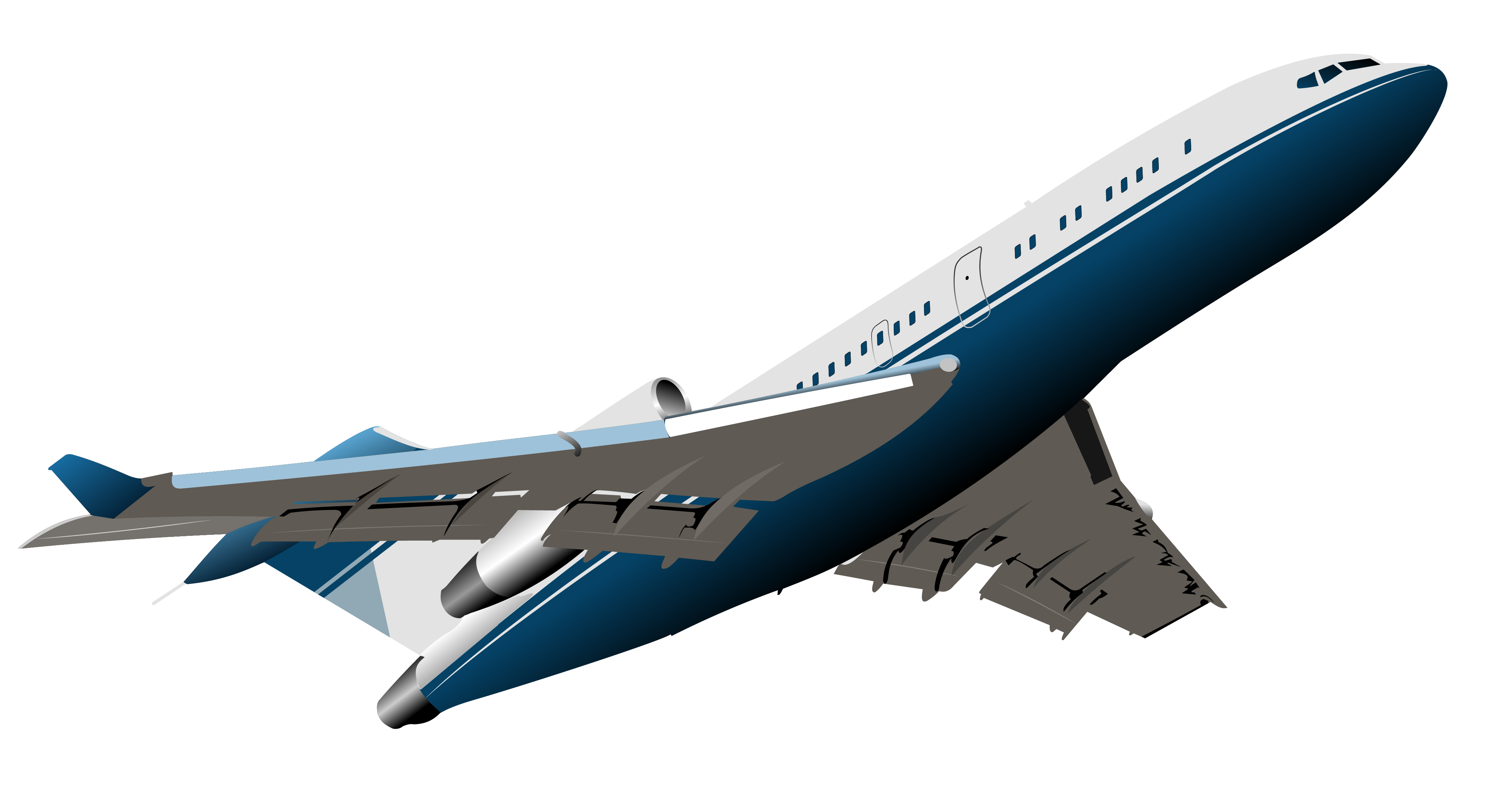 Blue And White Commercial Airplane Climbing In Flight Isolated Transparent Background PNG Image