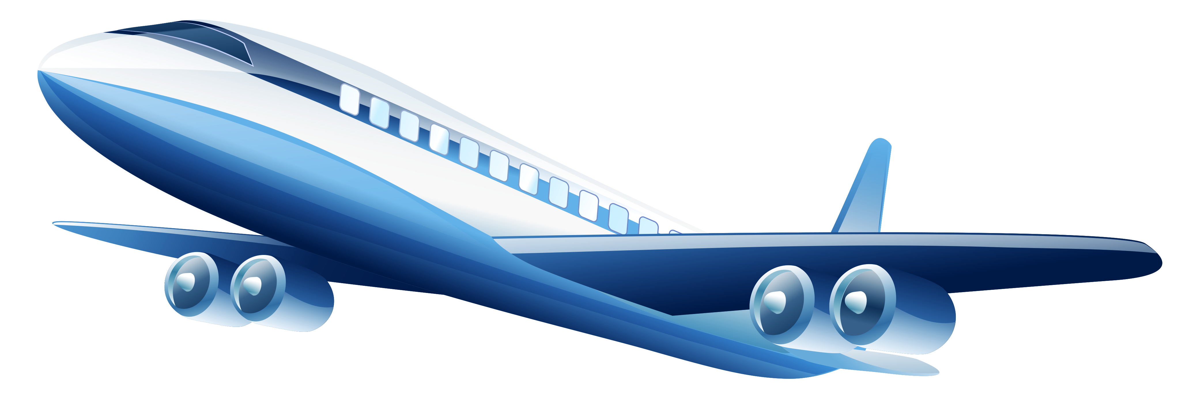Blue And White Four Engine Passenger Jet Cartoon Illustration Transparent PNG Image