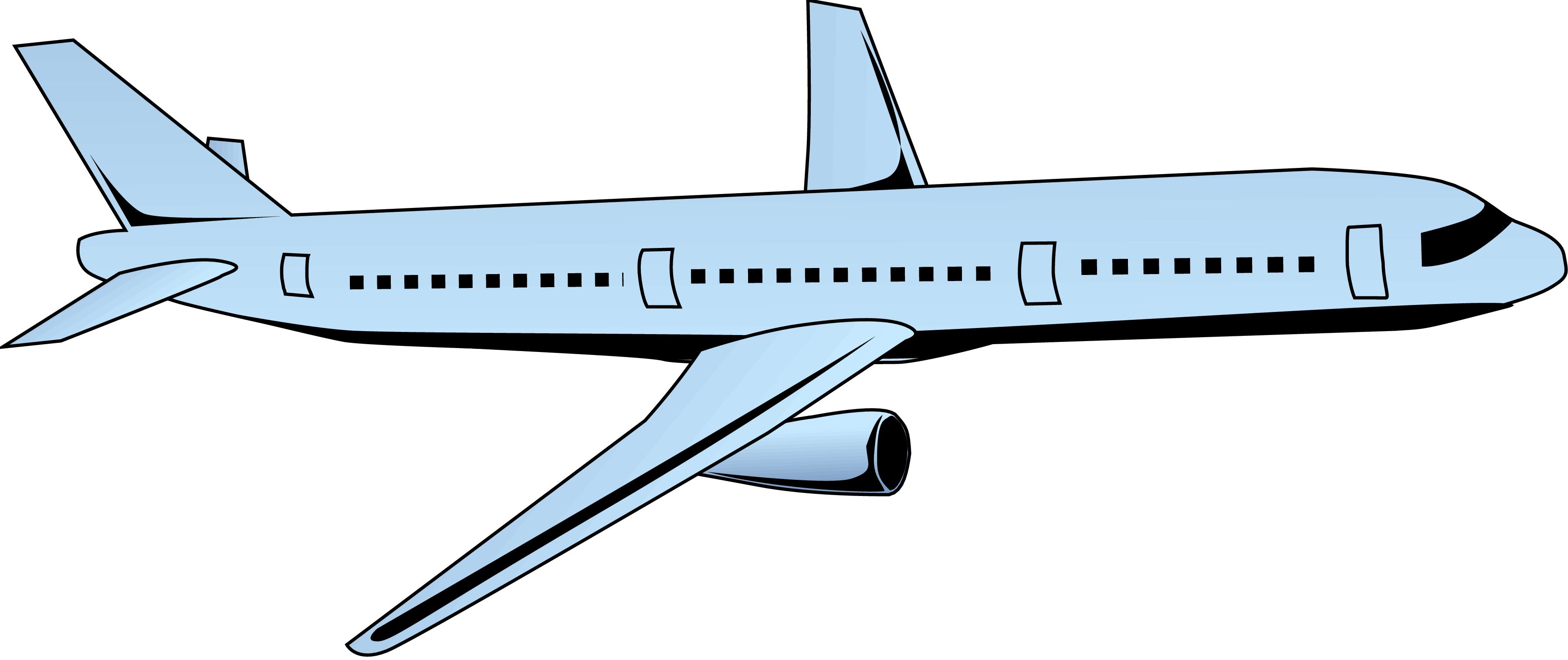 Blue And White Passenger Airplane Side View Cartoon Illustration Transparent PNG Image