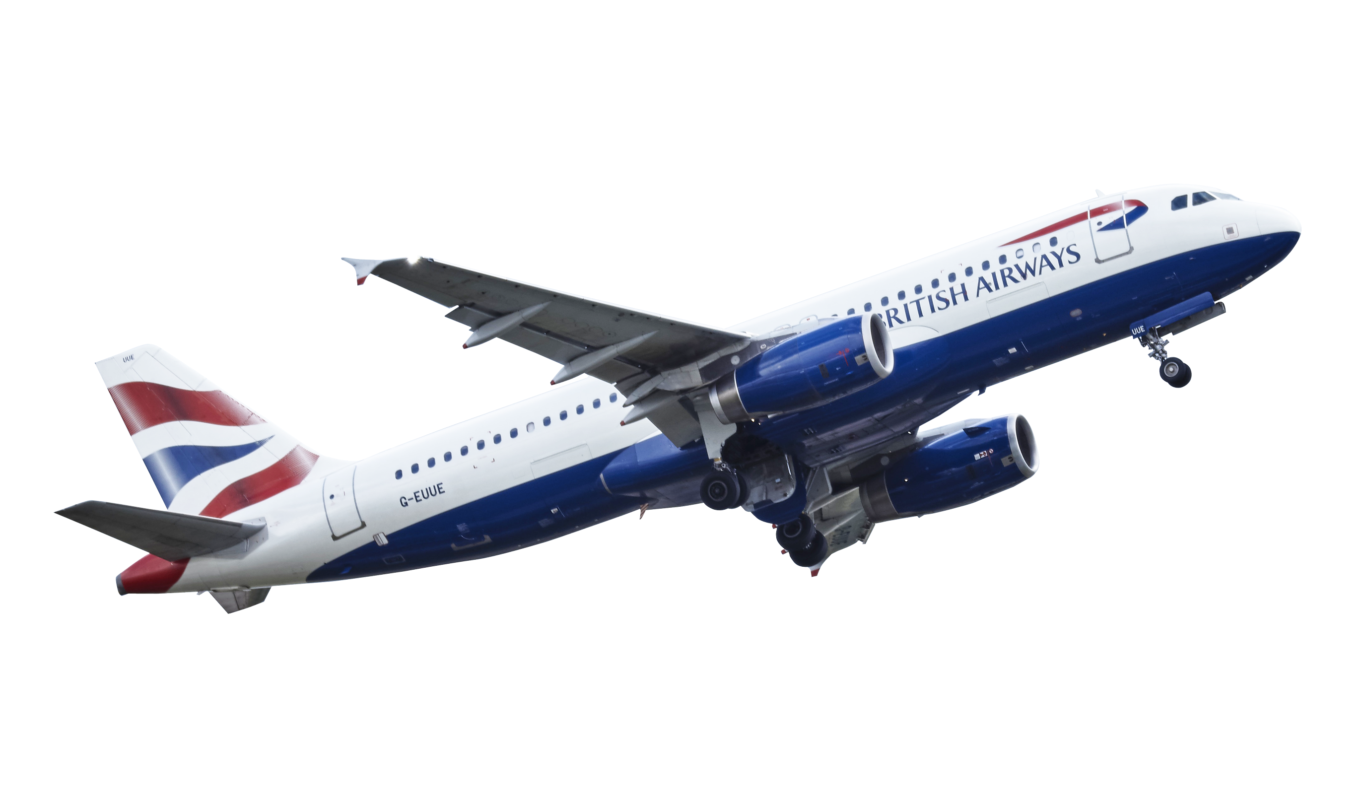 Blue Passenger Aircraft With British Flag Tail In Flight Isolated Transparent Background PNG Image
