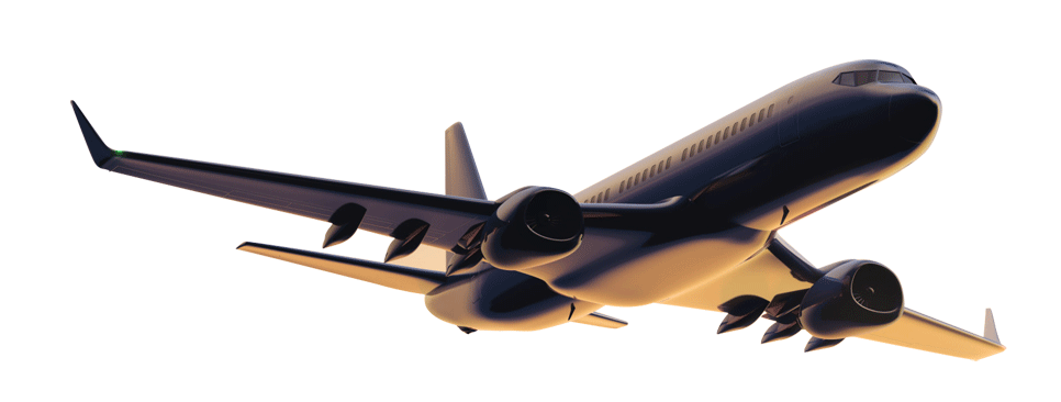 Commercial Passenger Airplane Flying At Sunset Angle View Isolated Transparent Background PNG Image