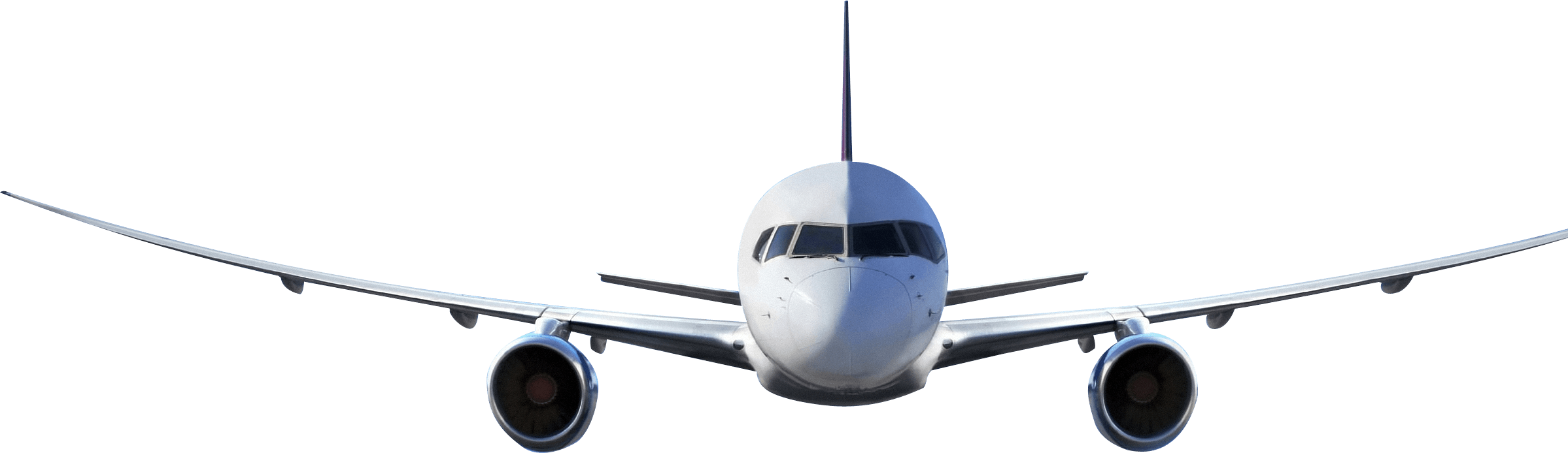 Commercial Twin Engine Airplane Head On Front View Isolated Transparent Background PNG Image