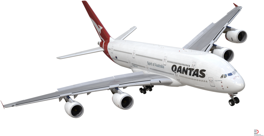 Qantas White Passenger Jet Airplane With Red Tail In Flight Isolated Transparent Background PNG Image