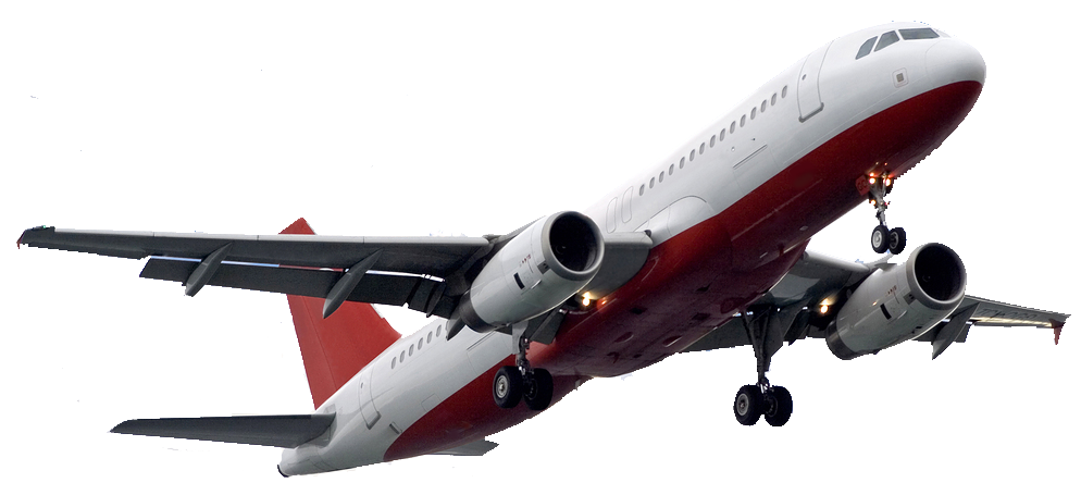 White Commercial Airplane With Red Underside Front Angle View Isolated Transparent Background PNG Image
