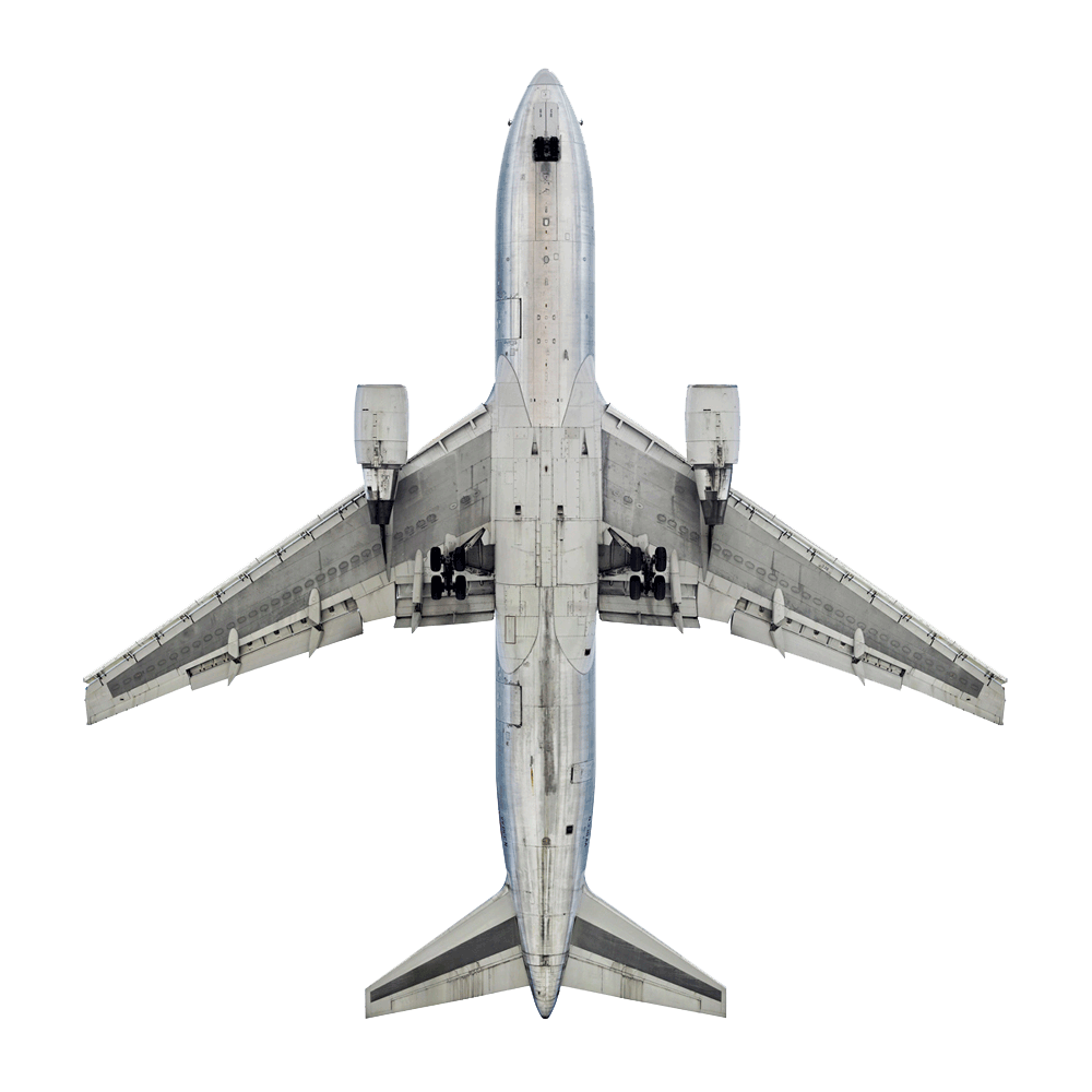 White Passenger Jet Airplane Underside View Isolated Transparent Background PNG Image