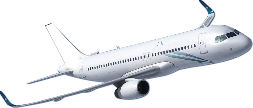 White Passenger Jet With Blue Winglets Side Angle View Isolated Transparent Background PNG Image