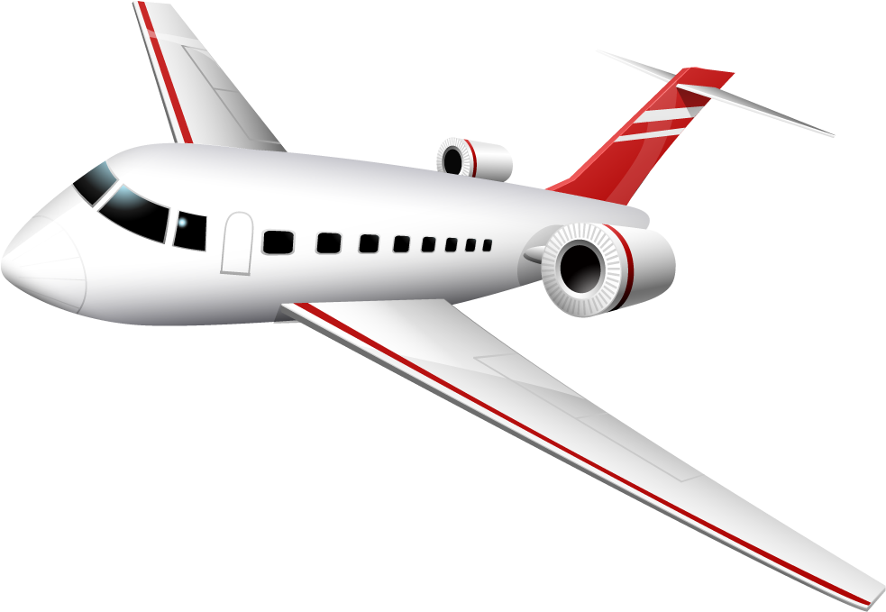 White Private Jet With Red Stripes Flying In Sky Isolated Transparent Background PNG Image