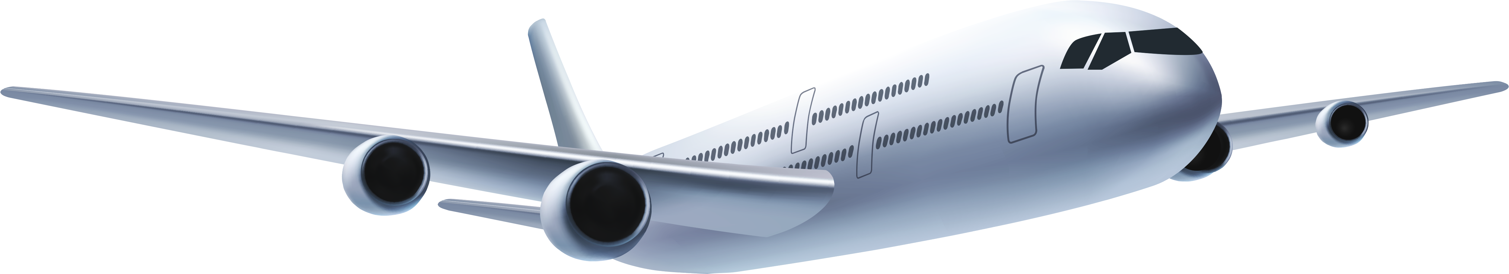 White Twin Engine Passenger Jet Airplane Front Angle View Isolated Transparent Background PNG Image