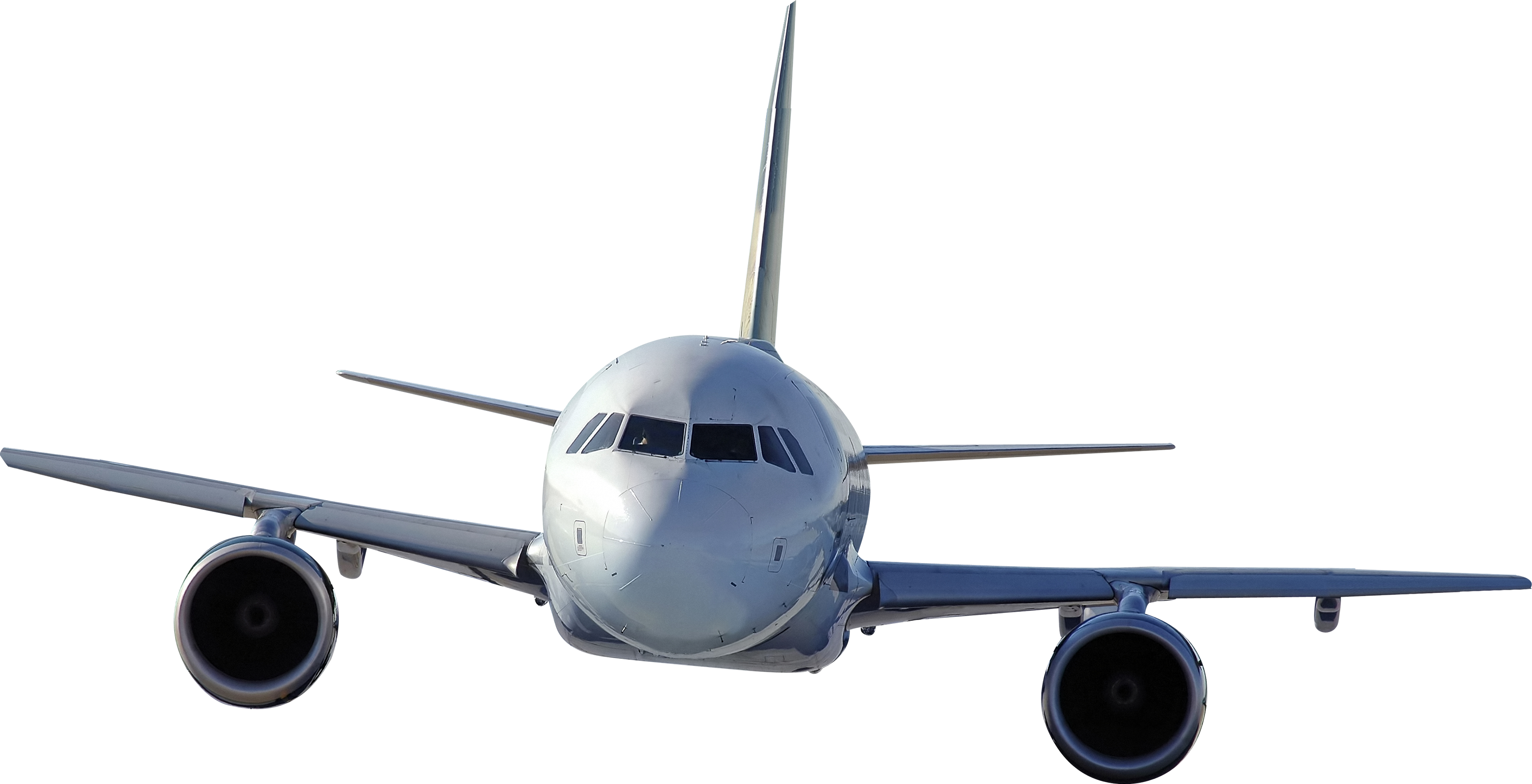 White Twin Engine Passenger Jet Head On Front View Isolated Transparent Background PNG Image