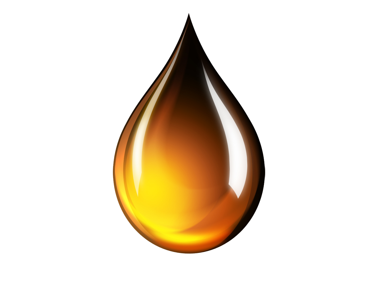 Amber Golden Oil Drop With Dark Outline Isolated Transparent Background PNG Image