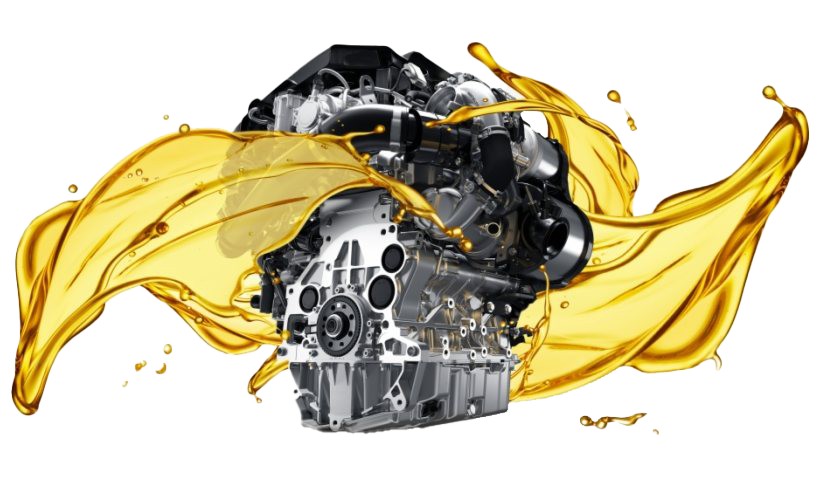 Car Engine Surrounded By Golden Motor Oil Splash Isolated Transparent Background PNG Image