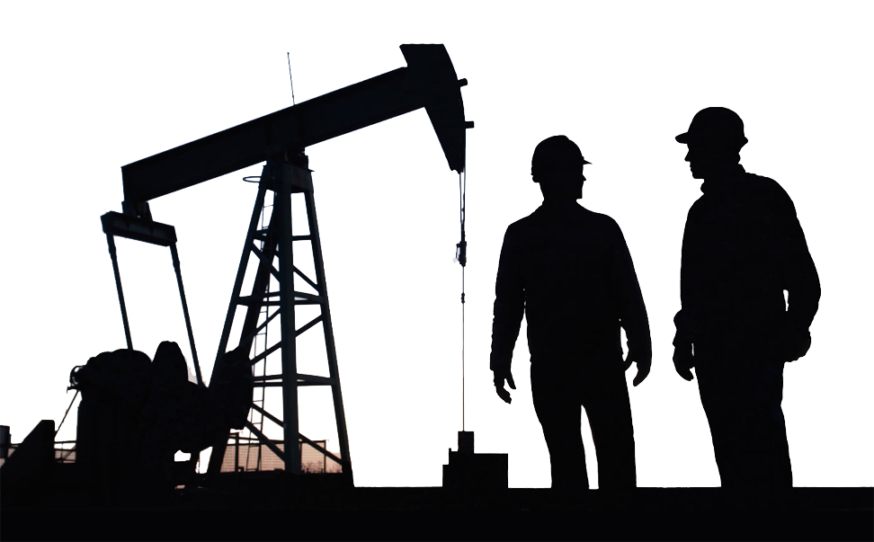 Oil Field Workers With Pumpjack Black Silhouette Transparent Background PNG Image