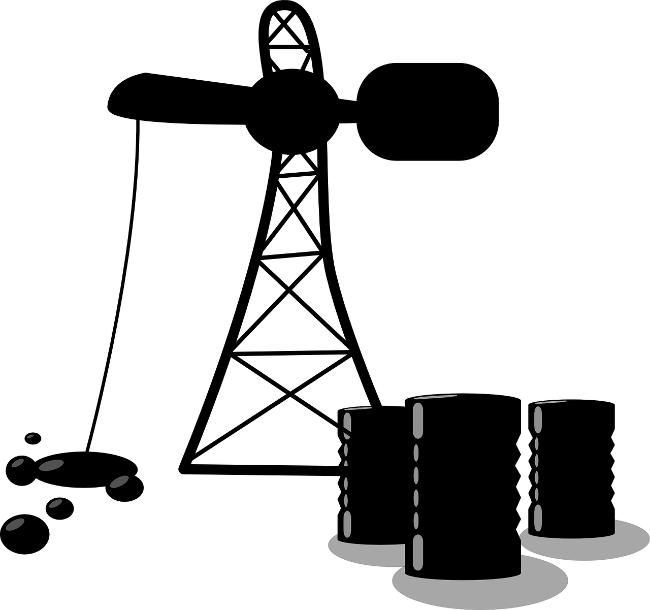 Oil Pumpjack And Black Barrels Illustration Transparent PNG Image
