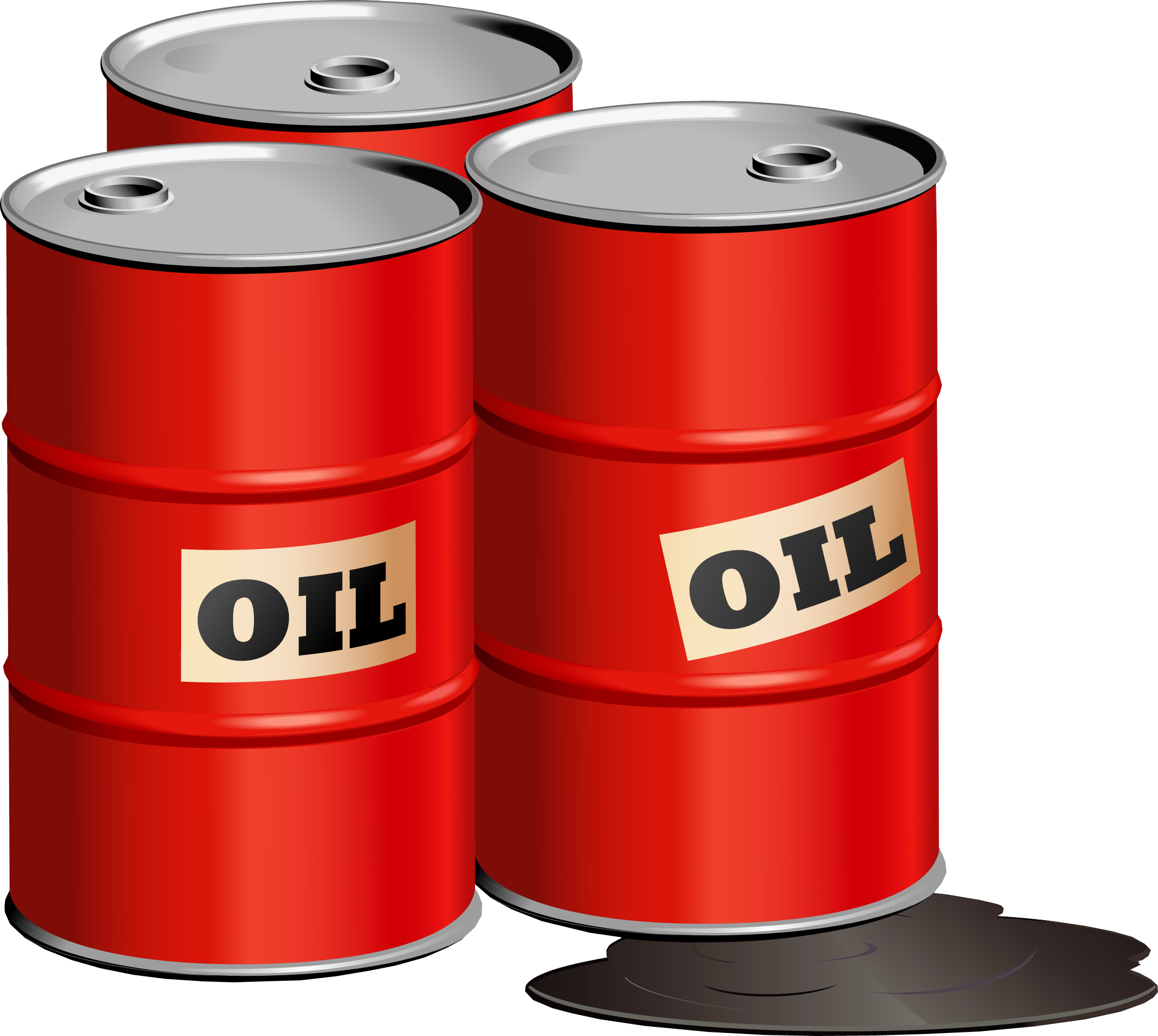 Three Red Oil Barrels With Black Oil Spill Illustration Transparent PNG Image