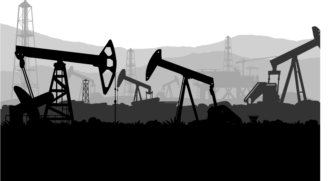 Oil Pumpjack Field With Industrial Skyline Black Silhouette Transparent Background PNG Image