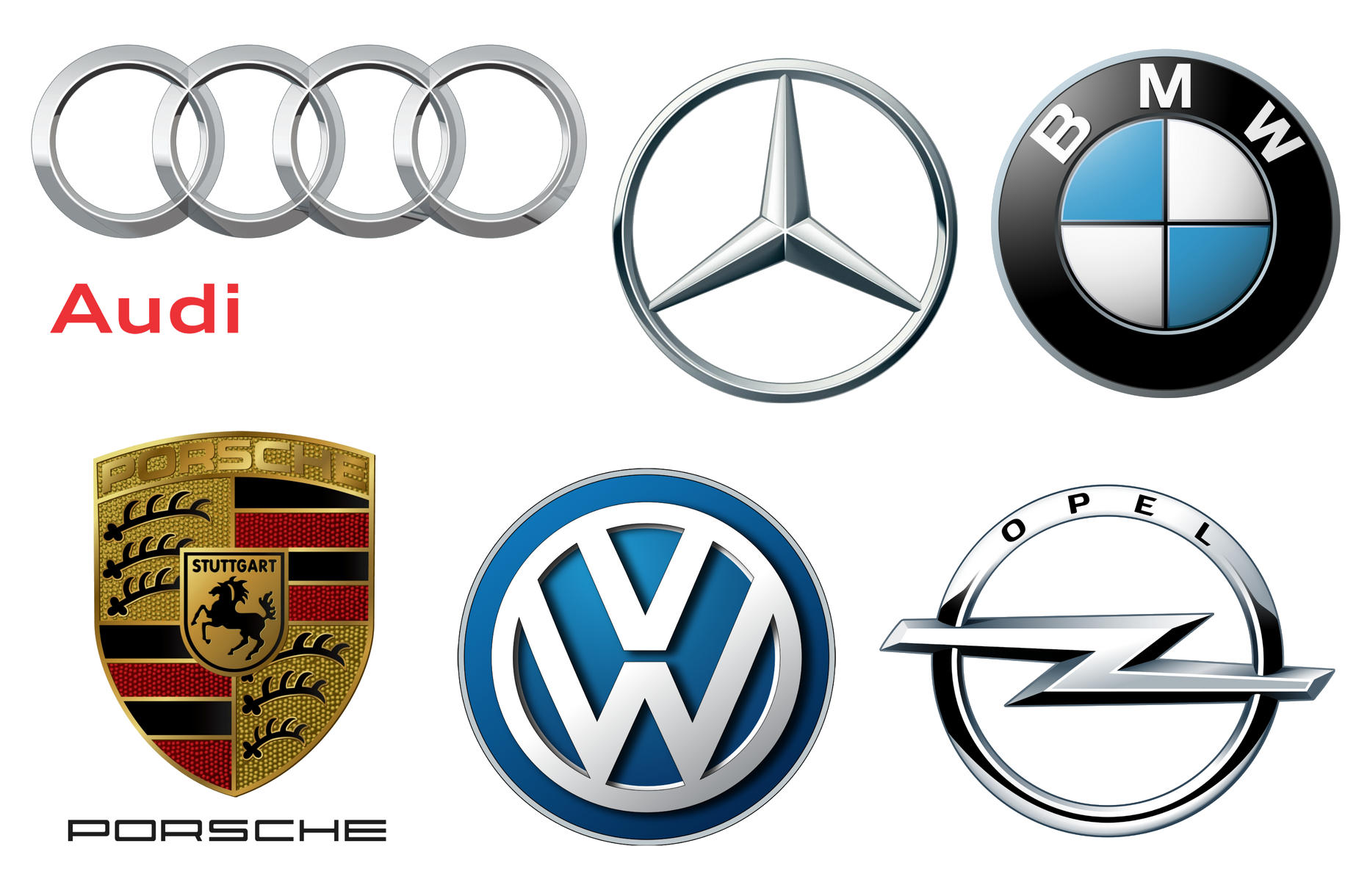Audi Mercedes BMW Porsche Volkswagen Opel Car Logos Collection Transparent Background PNG Image