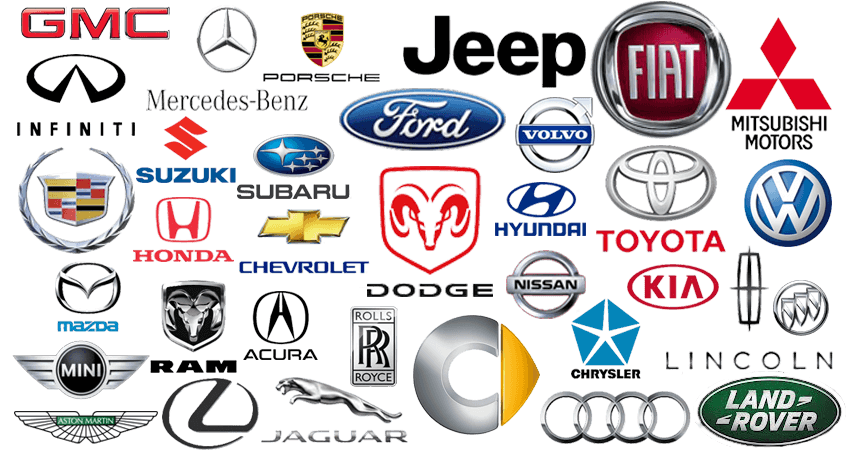 Car Brand Logos Grid With Ford Jeep Fiat Toyota Volkswagen Transparent Background PNG Image
