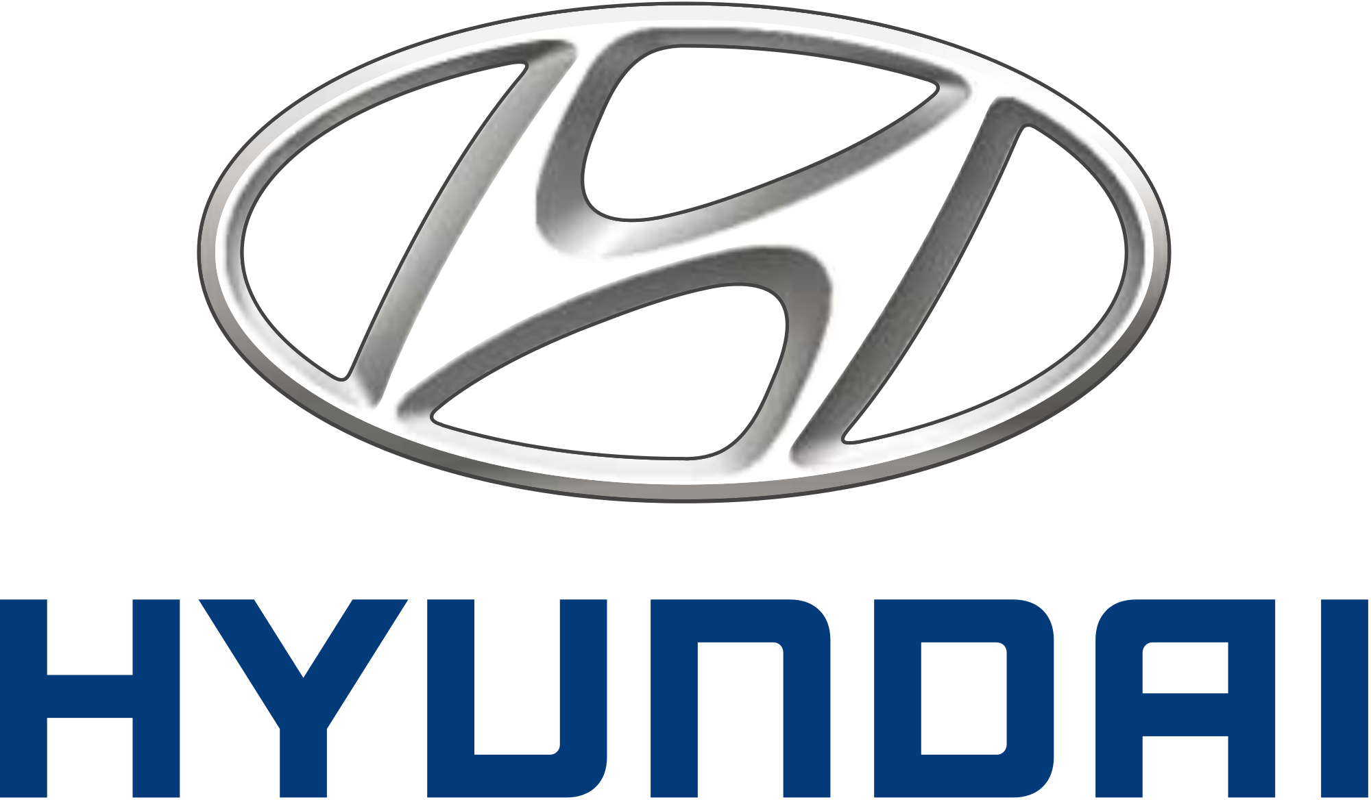 Hyundai Silver H Emblem With Blue Wordmark Transparent Background PNG Image