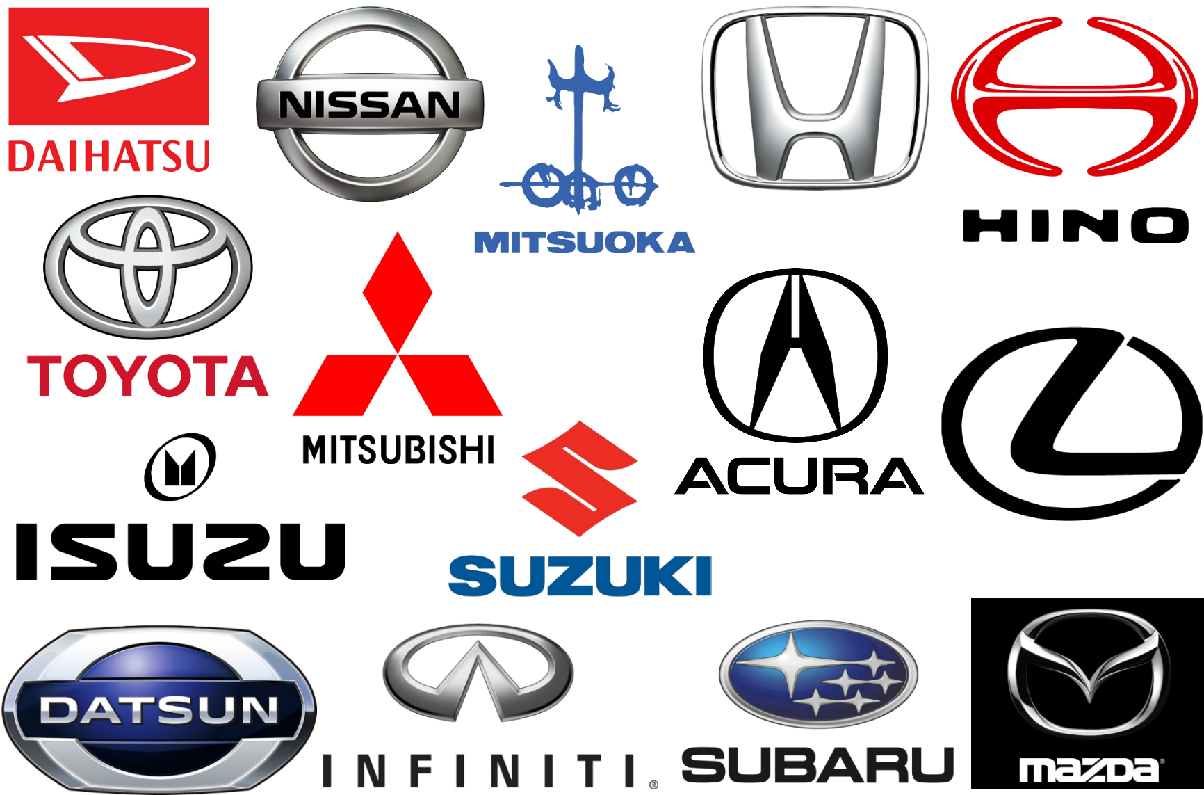 Japanese Car Brands Logos Collection Toyota Nissan Honda Mazda Transparent Background PNG Image