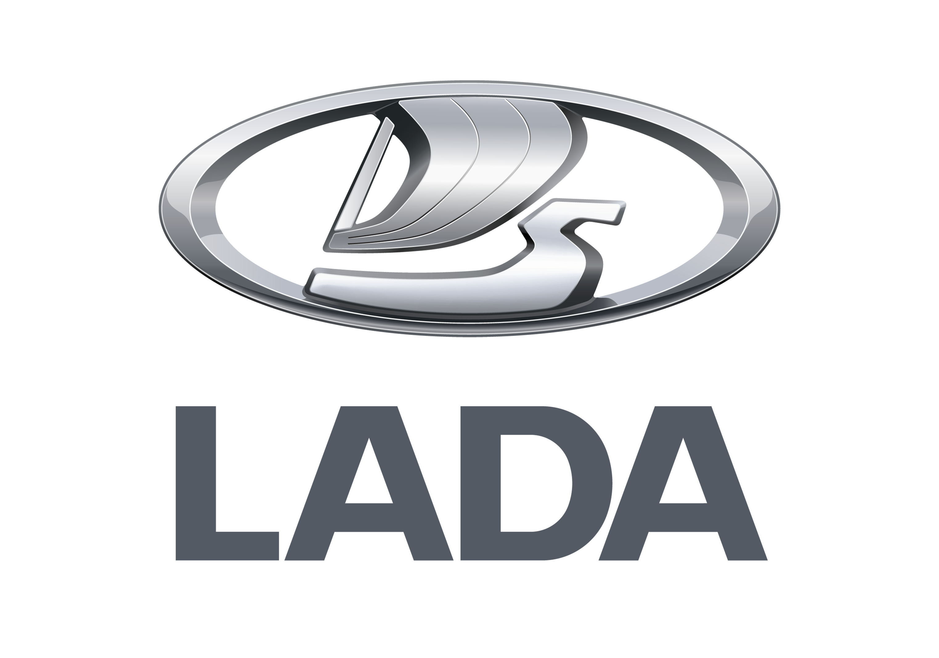 Lada Silver Oval Emblem With Gray Wordmark Transparent Background PNG Image
