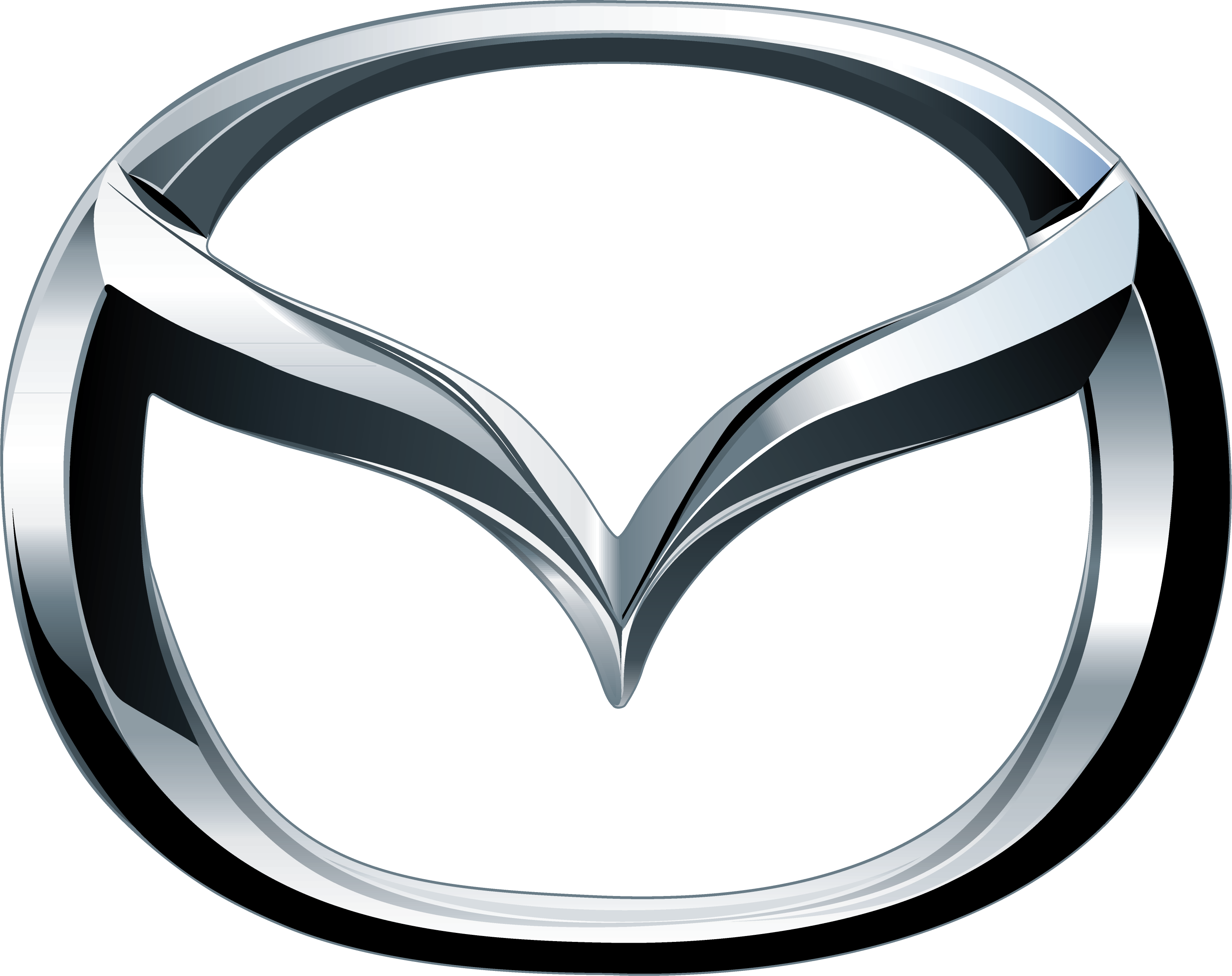 Mazda Silver Winged M Circular Car Emblem Transparent Background PNG Image