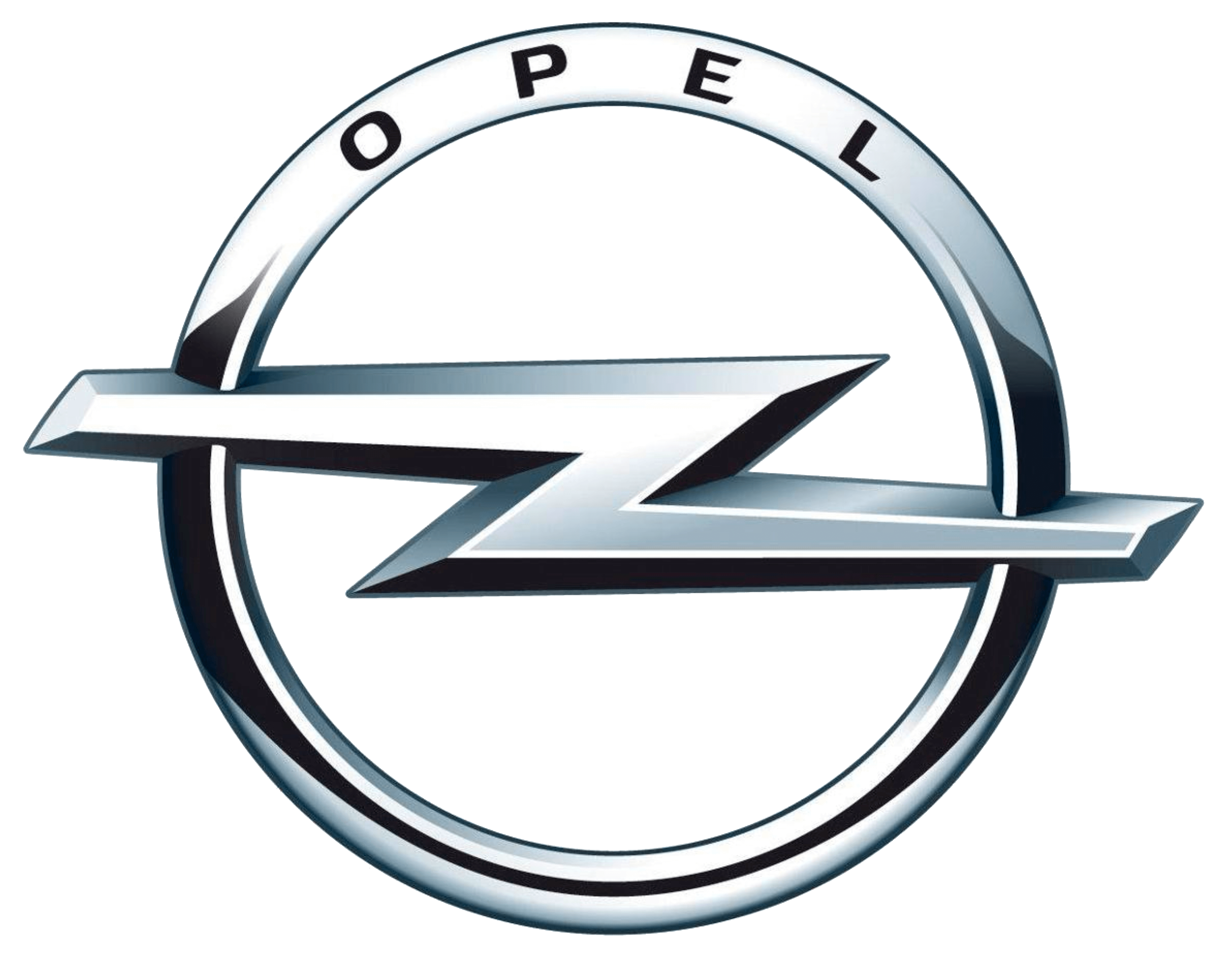 Opel Silver Lightning Bolt Circular Car Emblem Transparent Background PNG Image