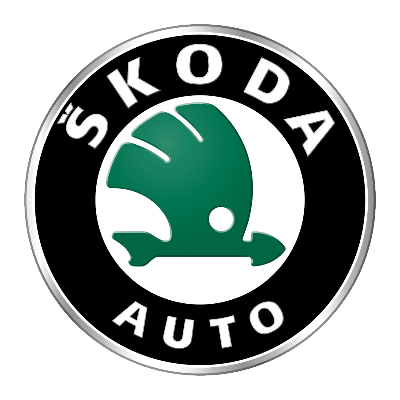 Skoda Auto Green Winged Arrow Circular Badge Transparent Background PNG Image