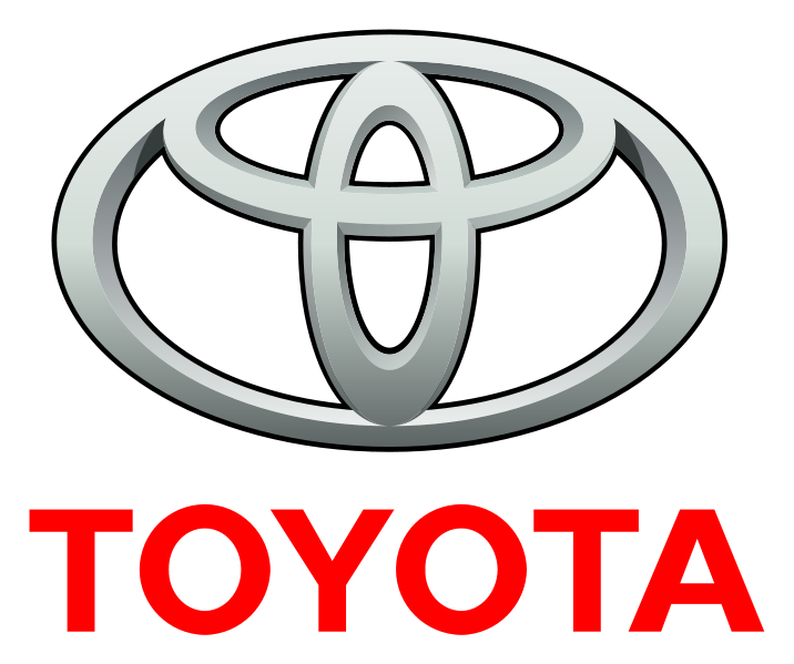 Toyota Metallic Silver Emblem With Red Wordmark Transparent Background PNG Image