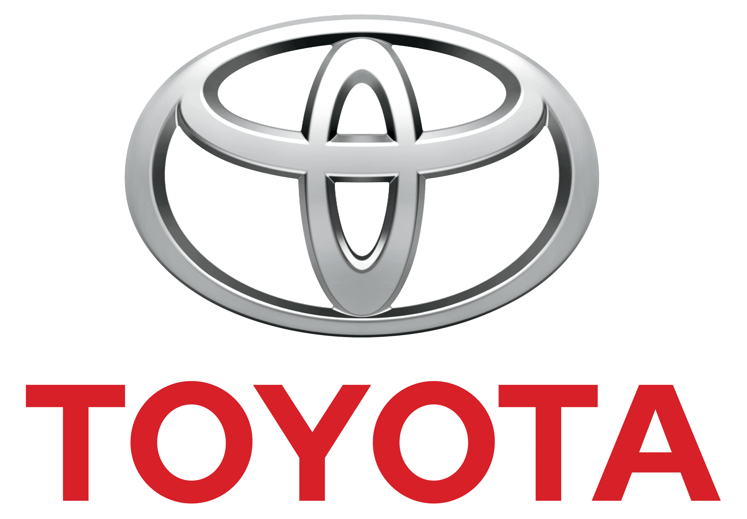 Toyota Silver Oval Emblem With Red Wordmark Transparent Background PNG Image