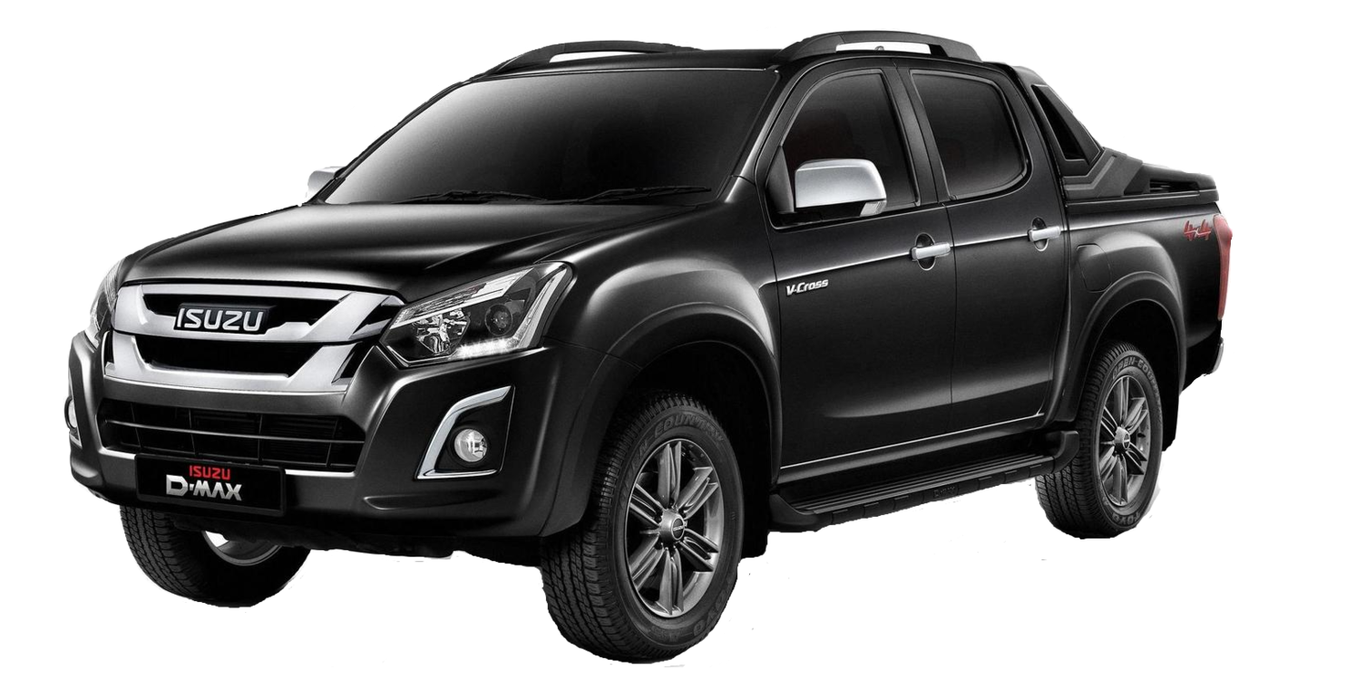 Black Isuzu Double Cab Pickup Truck Front Angle View Isolated Transparent Background PNG Image