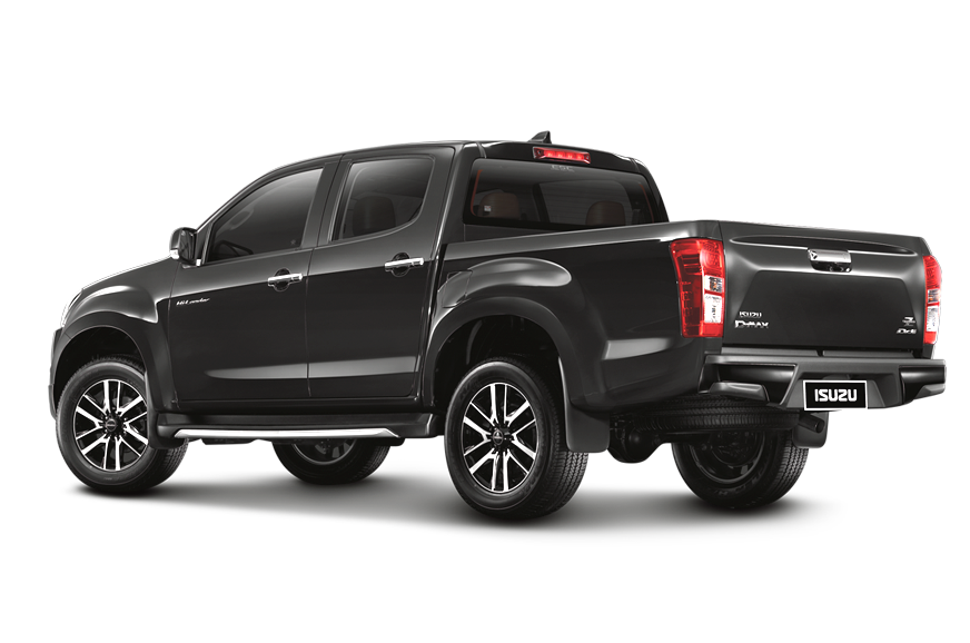 Black Isuzu Pickup Truck Rear Three Quarter View Isolated Transparent Background PNG Image