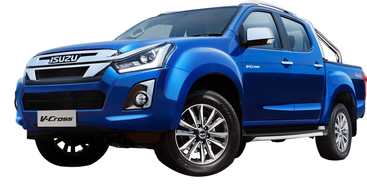 Blue Isuzu Pickup Truck Front Angle View Isolated Transparent Background PNG Image