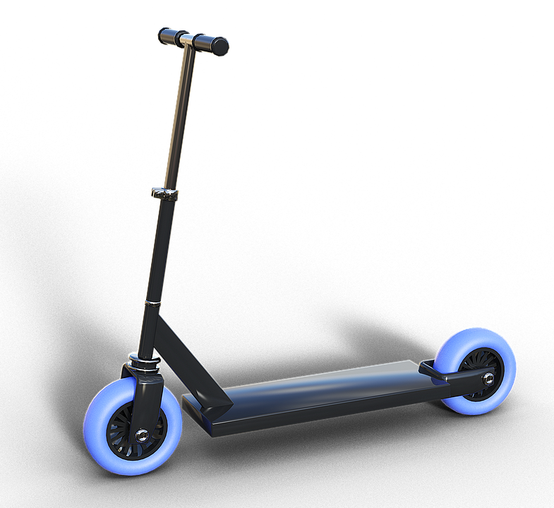 Black Electric Kick Scooter Blue Light Up Wheels PNG