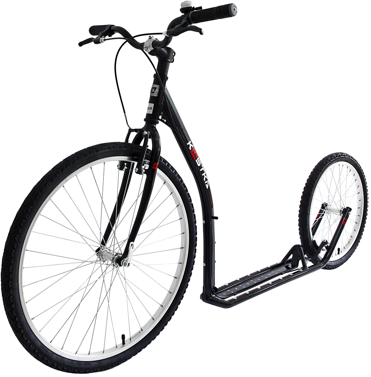 Black Kick Scooter Bicycle Hybrid With Large Front Wheel PNG