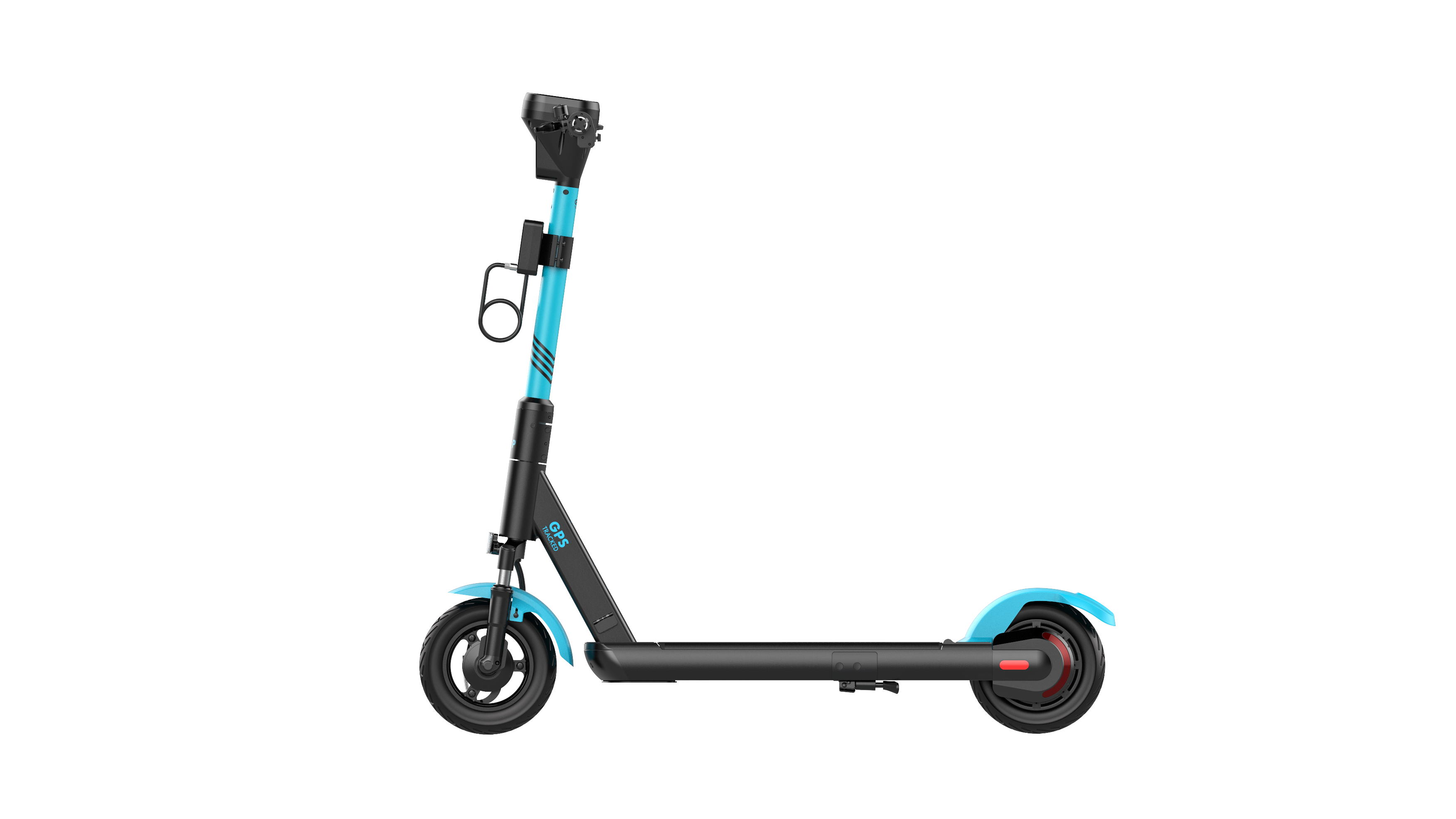 Black Turquoise Electric Kick Scooter Side View PNG