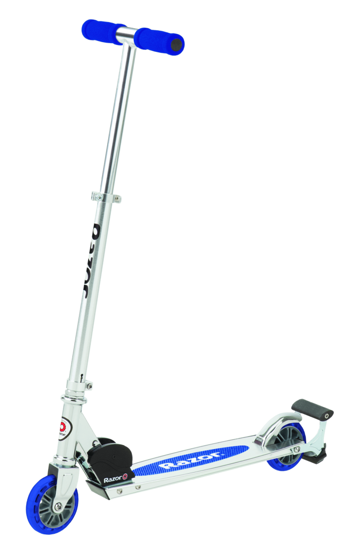 Silver Blue Kick Scooter With Blue Grip Handles PNG