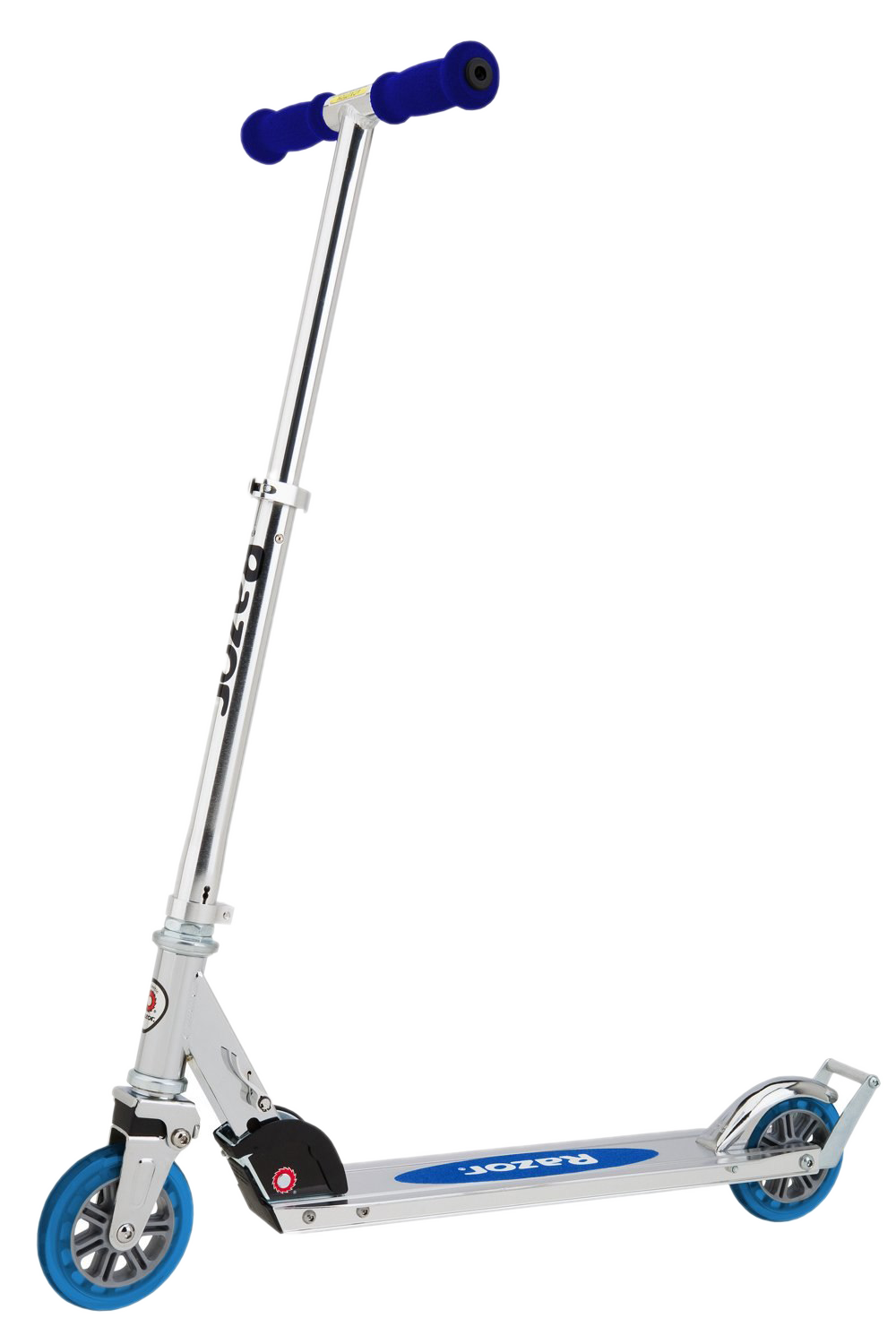 Silver Blue Kick Scooter With Large Front Wheel PNG