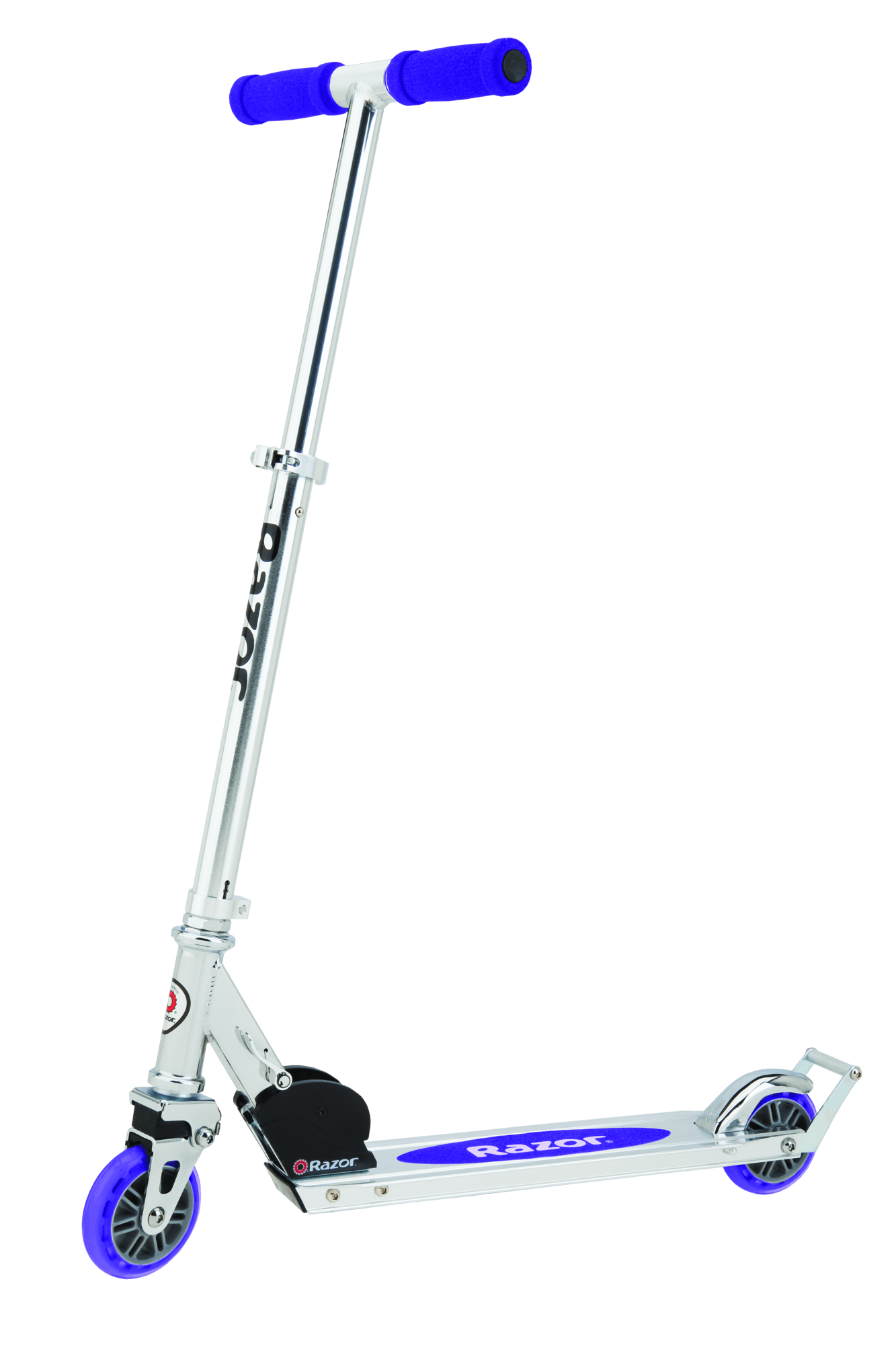 Silver Kick Scooter Blue Wheels And Handlebar PNG
