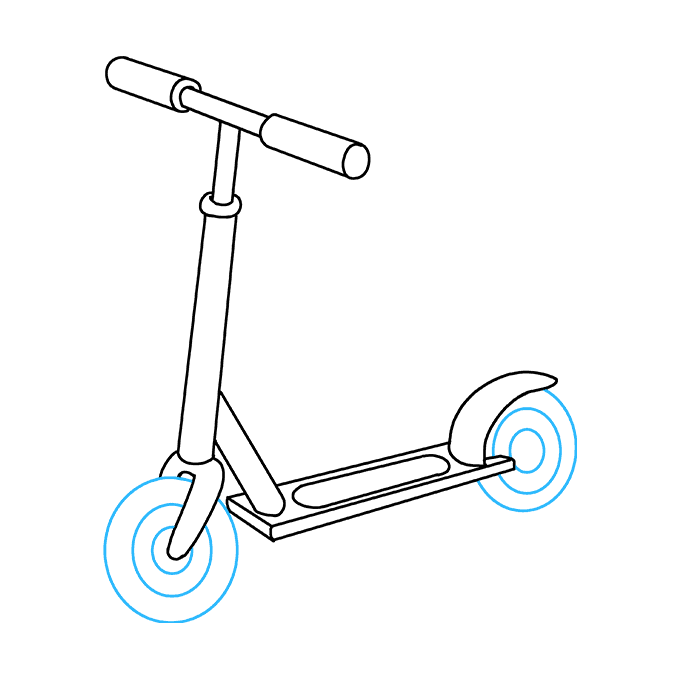 White Blue Electric Kick Scooter Line Art PNG