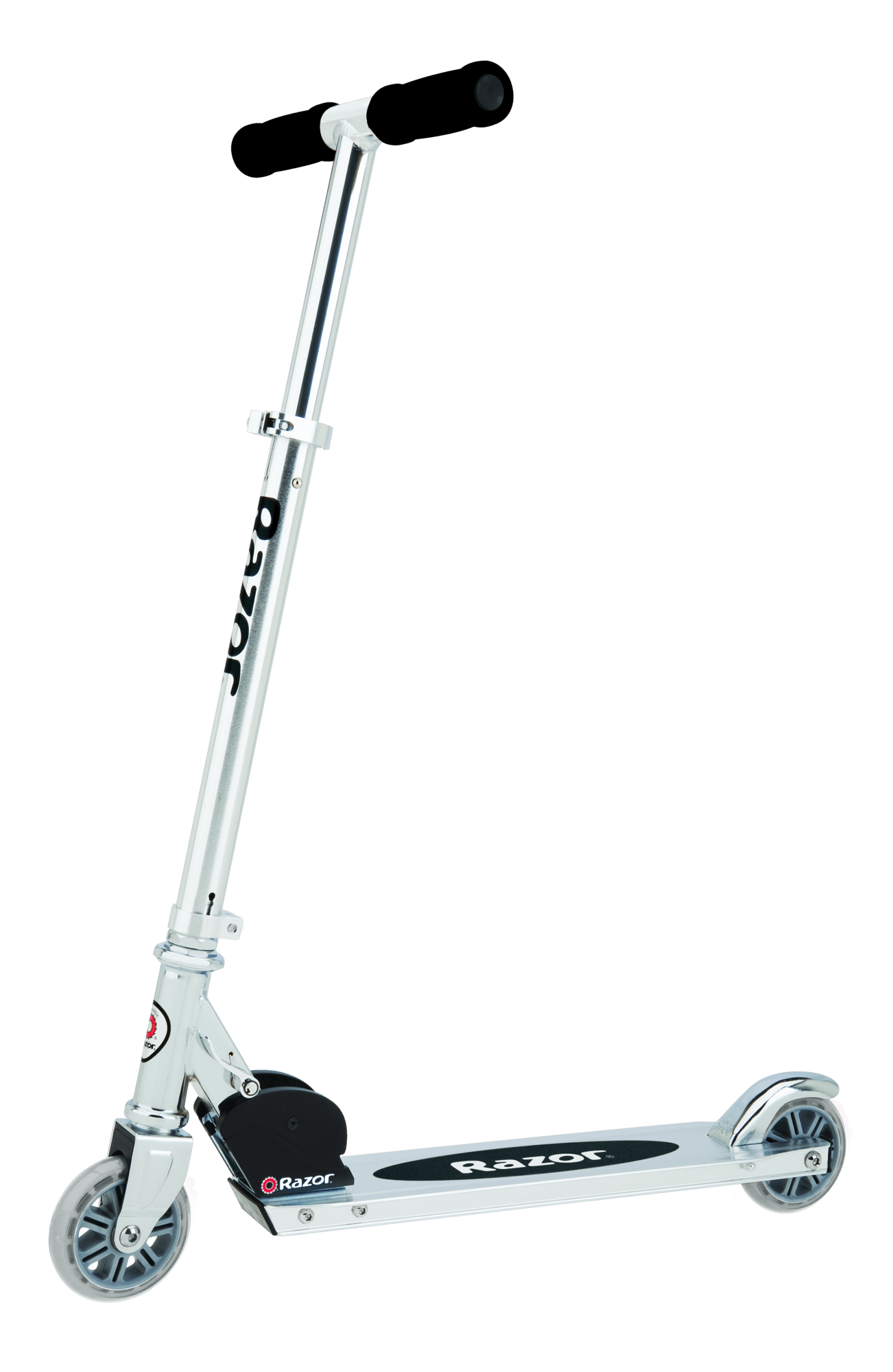 Silver Kick Scooter With Blue Handlebar Accent PNG