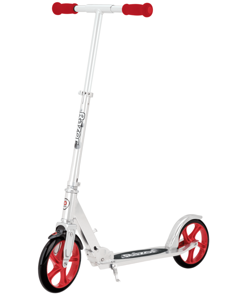 White Red Kick Scooter With Three Wheels PNG