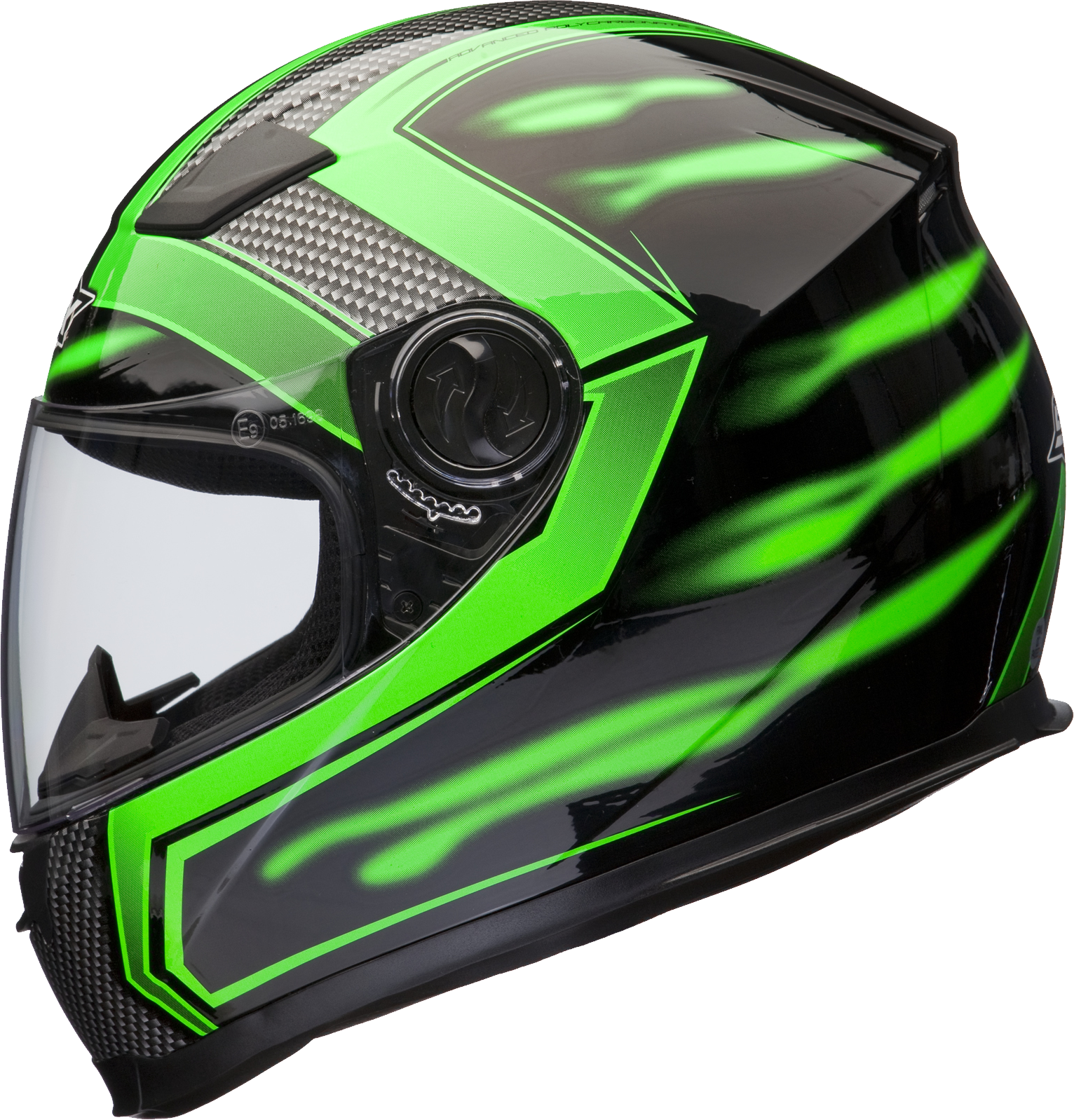 Black Neon Green Full Face Motorcycle Helmet Transparent Background PNG Image