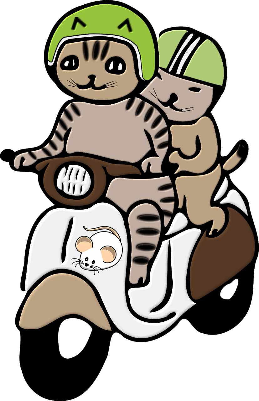 Cartoon Riders Wearing Helmets On A Small Motorcycle Transparent Background PNG Image