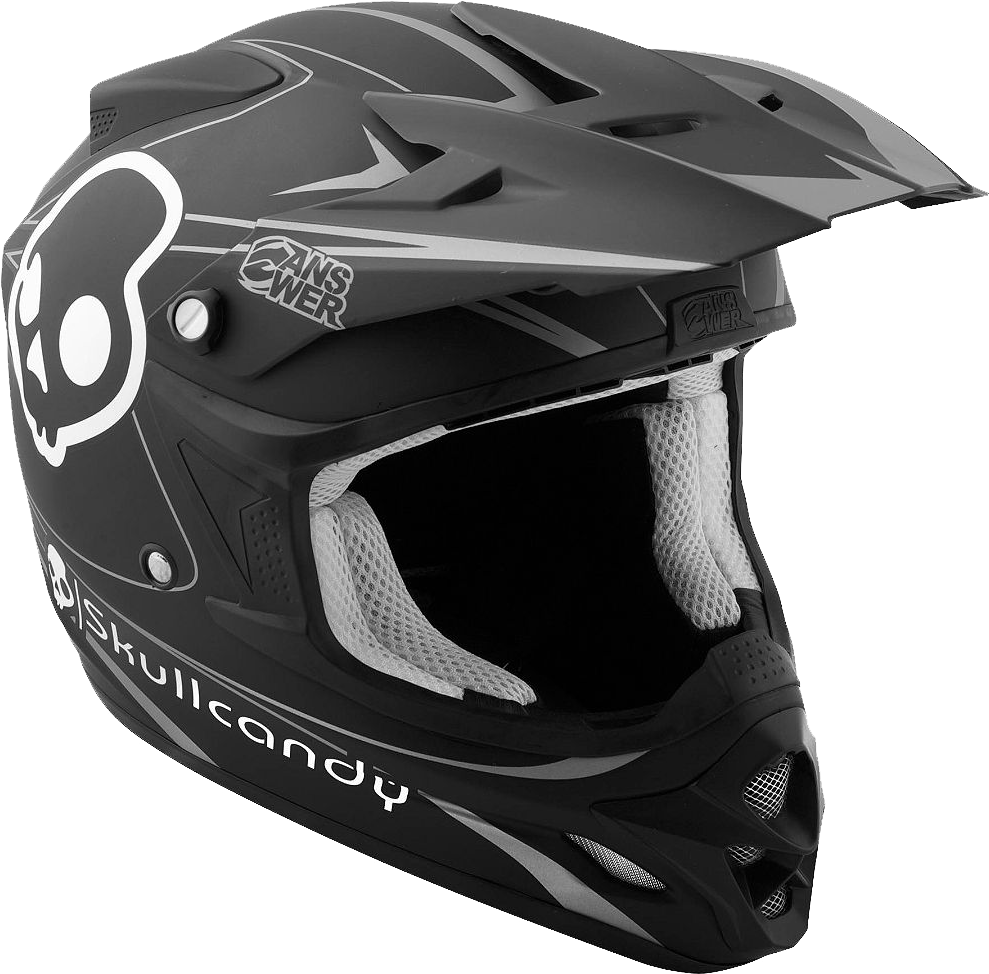 Dark Gray Skull Graphic Open Face Motorcycle Helmet Transparent Background PNG Image