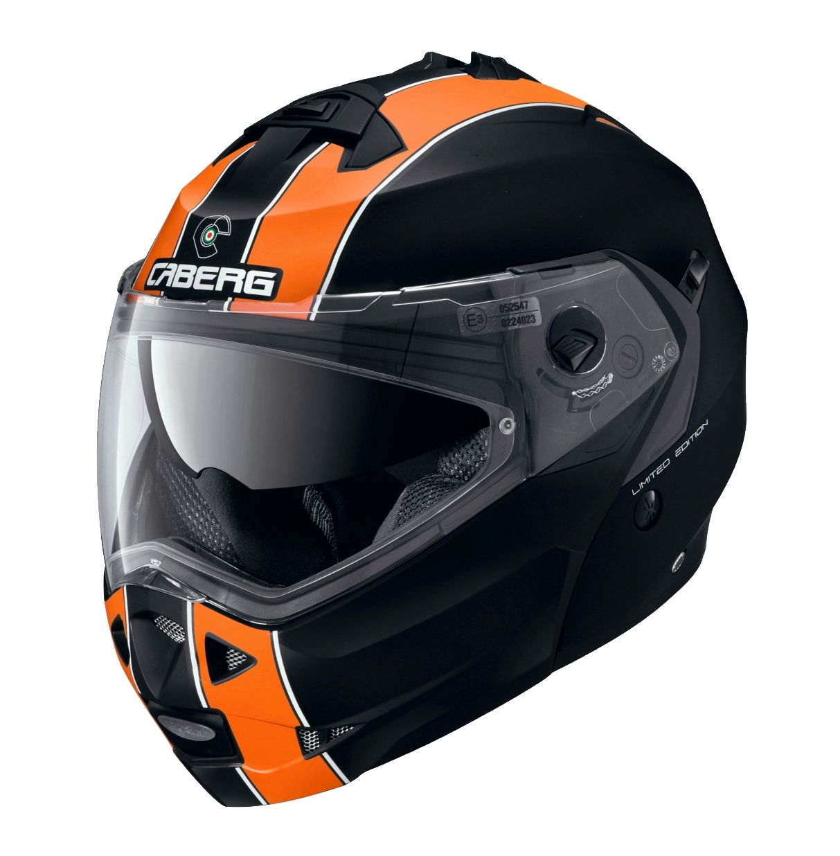 Black Orange Modular Motorcycle Helmet With Clear Visor Transparent Background PNG Image